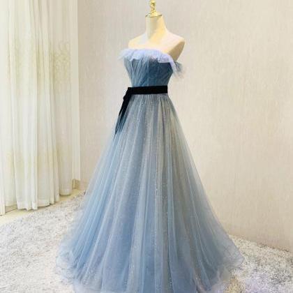 Tulle Shiny Long Party Dress With Belt, Beautiful..