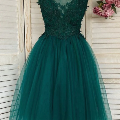 Dark Green Tulle with Lace Short Pr..