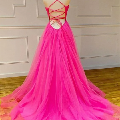 Lovely Pink Tulle Cross Back Long Formal Dress,..