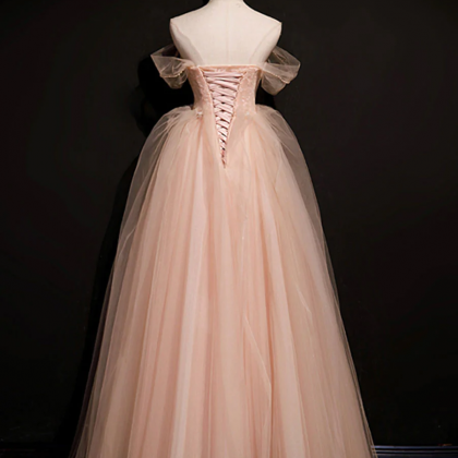 Pink Off Shoulder Tulle Long Party Dress Prom..