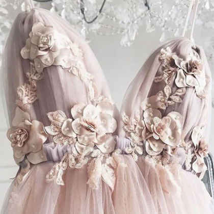 Beautiful Light Pink Tulle Straps Flowers Long..