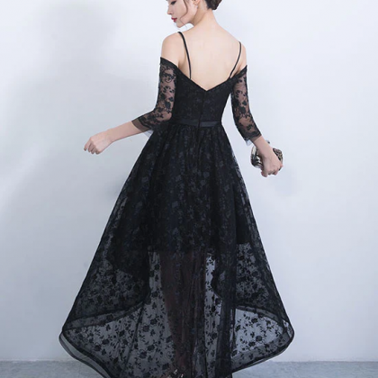 Black Lace High Low Party Dress, Black Homecoming..