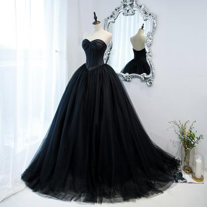 Black Sweetheart Tulle Long Party Dresses Formal..