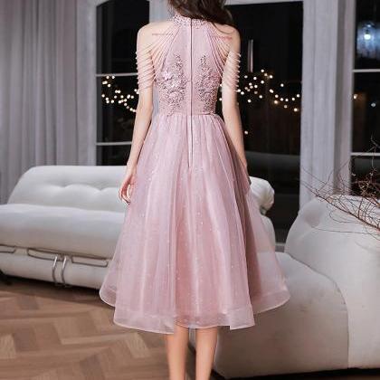 Pink High Neckline Tulle Homecoming Dress,pink..