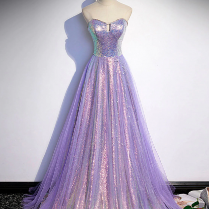 Lovely Purple Tulle And Sequins Long Sweetheart..