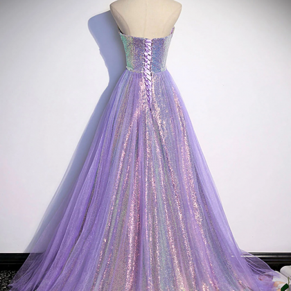 Lovely Purple Tulle And Sequins Long Sweetheart..