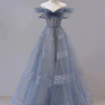 Blue Sweetheart Tulle Long Layers Party Dress,..
