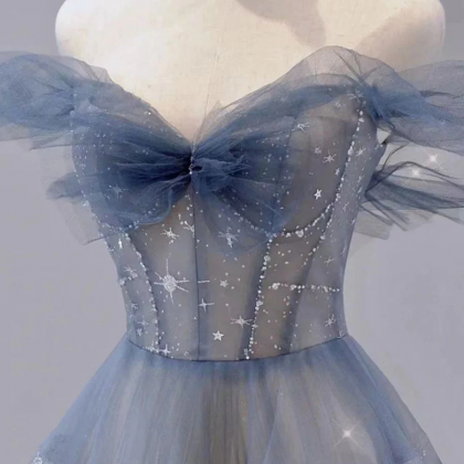 Blue Sweetheart Tulle Long Layers Party Dress,..