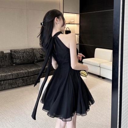 Black Chiffon Short Women Dress, Black Short..