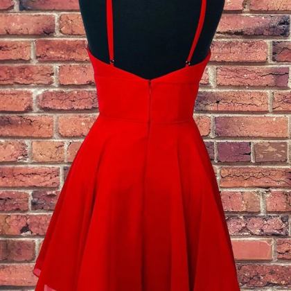Red Short Prom Dresses, V Neck Short Red..