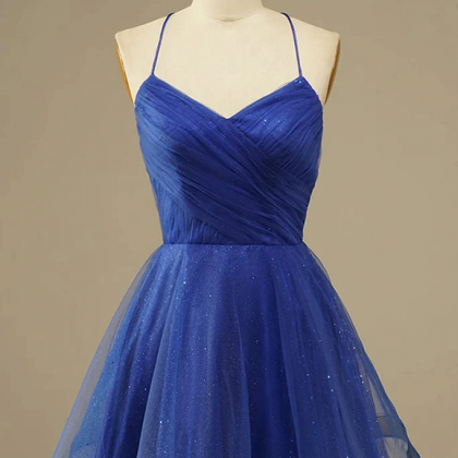 Navy Blue Tulle Straps Short Prom Dress Homecoming..