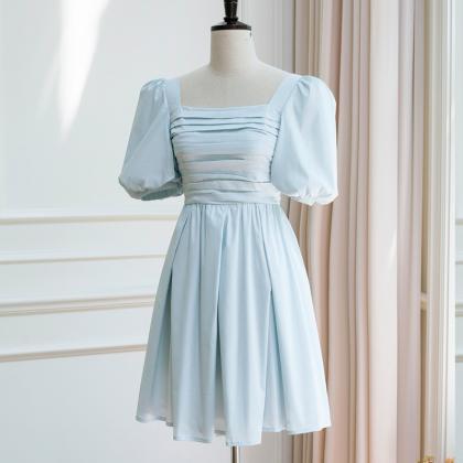 Blue Chiffon Short Wedding Party Dress, Blue Short..