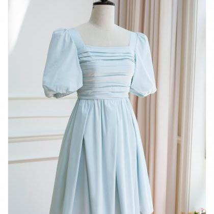 Blue Chiffon Short Wedding Party Dress, Blue Short..