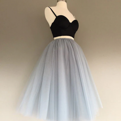 Grey Tulle Two Piece Homecoming Dresses, Two Piece..
