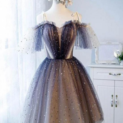 Gradient Off Shoulder Homecoming Dress, Tulle..