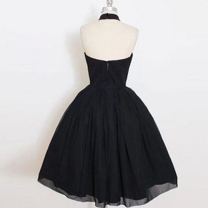 Black Tulle High Neckline Knee Length Party Dress,..
