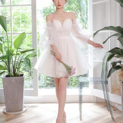 Cute White Tulle Short Sweetheart Party Dress,..