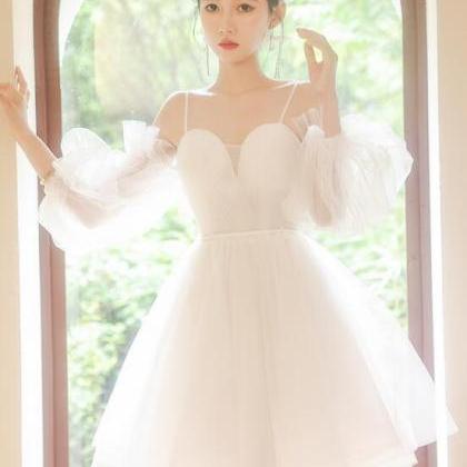 Cute White Tulle Short Sweetheart Party Dress,..