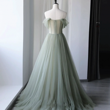 Beautiful Light Green Tulle Long Party Dress,..