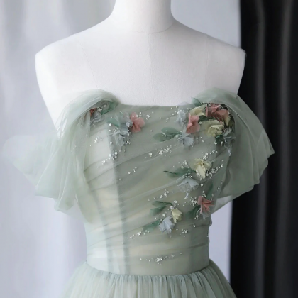 Beautiful Light Green Tulle Long Party Dress,..