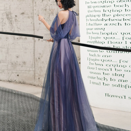 Elegant High Neckline Tulle Long Formal Dress,..