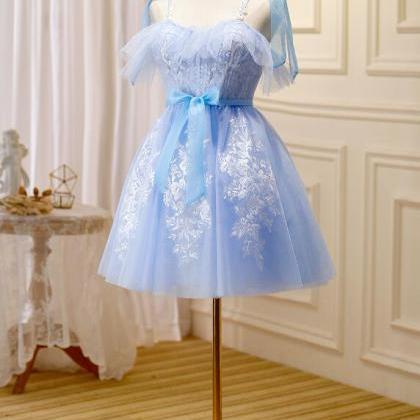 Cute Blue Short Party Dress Homecoming Dress, Blue..