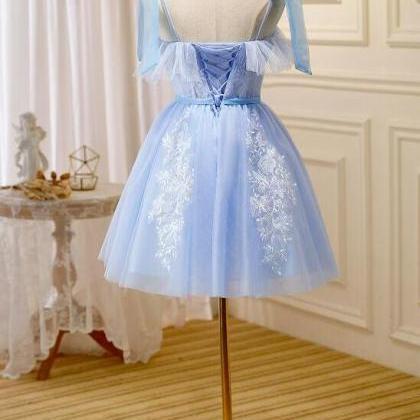 Cute Blue Short Party Dress Homecoming Dress, Blue..