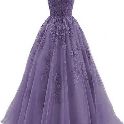 Purple Lace Appliques Dresses Long,spaghetti..