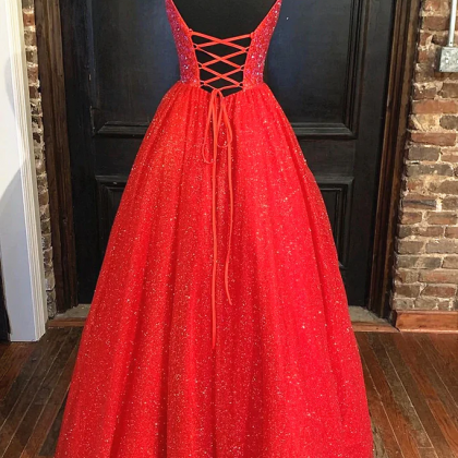 Red Shiny Tulle Sweetheart Long Party Dress, Red..