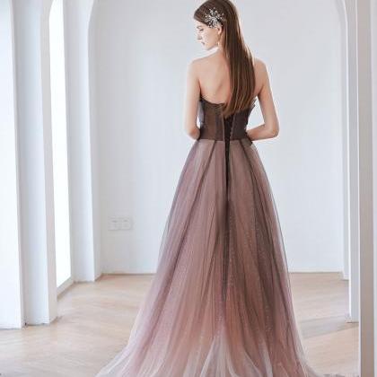 Shiny Tulle Gradient Floor Length Lace-up Party..
