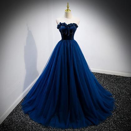 Charming Blue Velvet Top And Tulle A-line Formal..