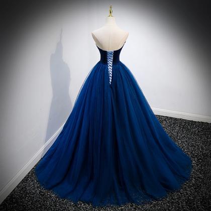 Charming Blue Velvet Top And Tulle A-line Formal..