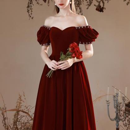 Wine Red Beaded Long Evening Dresses Prom Dress,..