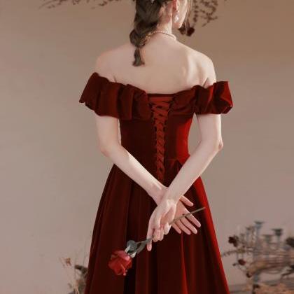 Wine Red Off Shoulder Long Evening Dresses Prom..