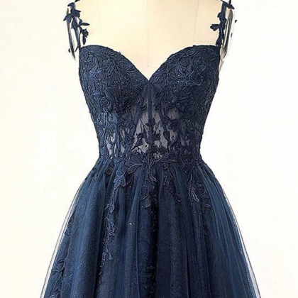V Neck Short Royal Blue Lace Prom Dresses, Short..