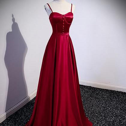 Wine Red Satin A-line Prom Dress, Wine Red Party..