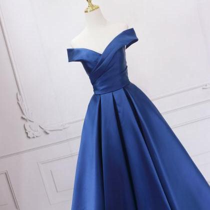 Blue Satin A-line Evening Dress Prom Dress, Blue..