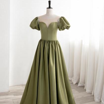 Pretty Green Satin Long Wedding Party Dress, Green..