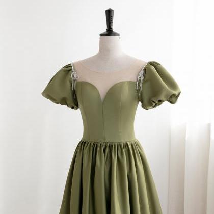 Pretty Green Satin Long Wedding Party Dress, Green..