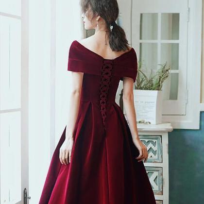 Burgundy A-line Floor Length Velvet Party Dress,..