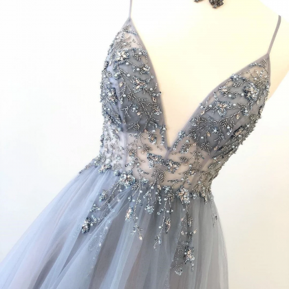 Beautiful A-line Tulle Sparkle Long Prom Dress,..