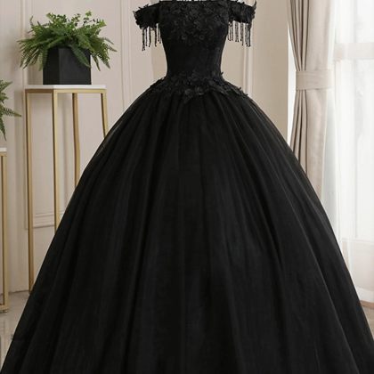 Black Off Shoulder Tulle Ball Gown ..