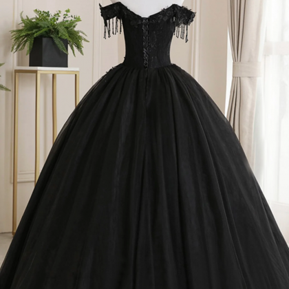 Black Off Shoulder Tulle Ball Gown ..