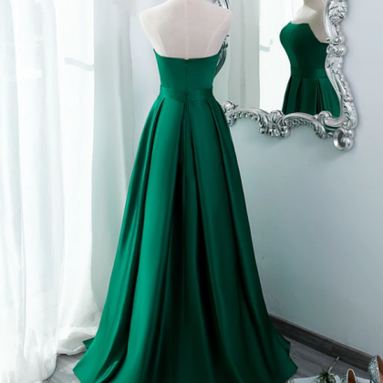 Green Satin Long Evening Dress with..