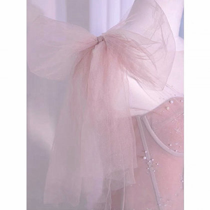 Pink Sweetheart Tulle Straps Long Prom Dress, Pink..