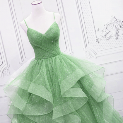 Green Tulle Long Formal Dress Party..