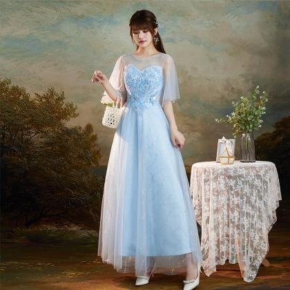Light Blue Tulle Simple Party Dress..