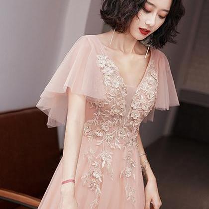 Pink Long A-line Tulle with Lace Pa..