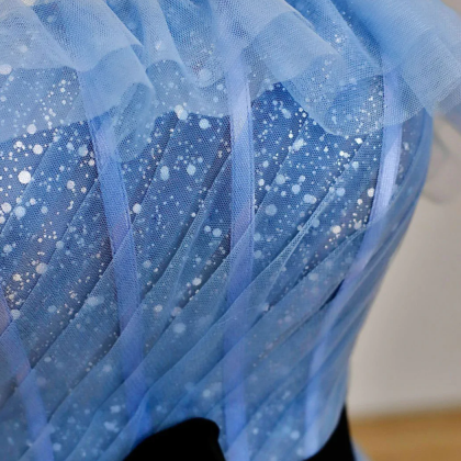 Blue Tulle Simple A-line Floor Length Party Dress,..