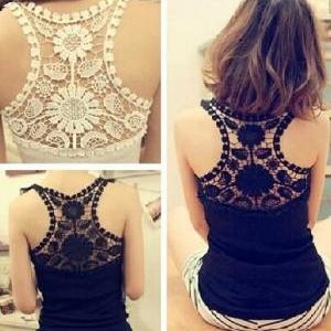 Pretty Summer Hollow Crocheted Lace Tank Top 2014,..
